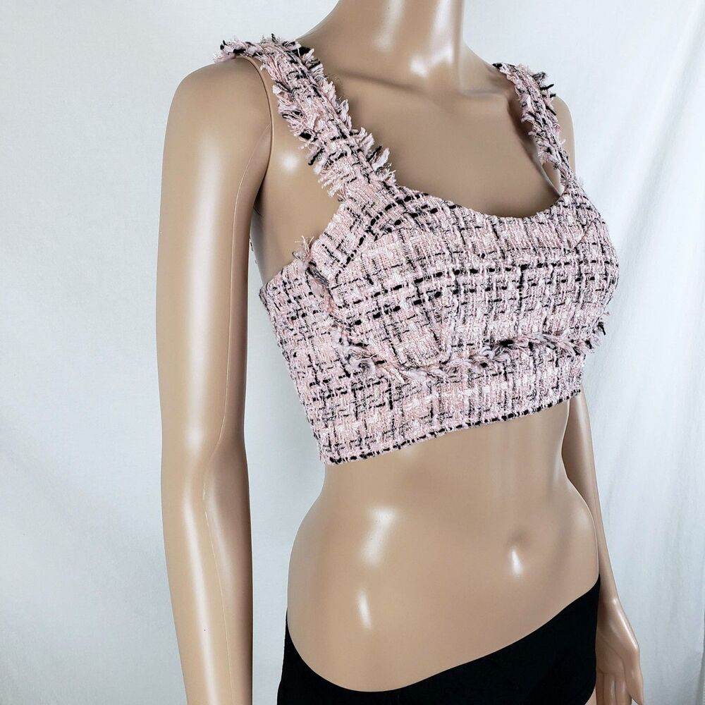 Wild Fable Tweed Crop Top Womens XXS Pink Smocked Coquette Parisian Preppy Chic